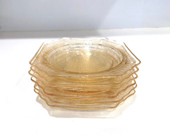 Anchor Hocking Princess Yellow Depression Glass Dessert Side Plates - Set of 9