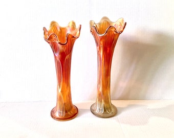 20th Century Contemporary Orange Iridescent Carnival Depression Glass Vase