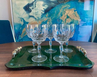 Set of 5 Spiegelau Nadja Cut Crystal Water Goblets – German Blown Glass Stemware, Vintage Wedding Glasses, Elegant Barware