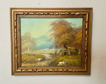 Vintage Fall Countryside landscape oil painting signed by artist