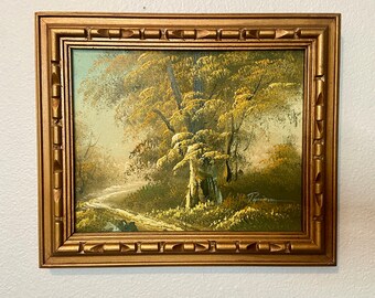 Vintage Countryside landscape oil painting Oak Tree signed by artist