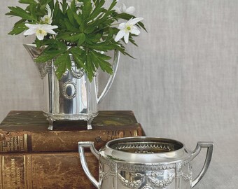 Antique Swedish Silver Plate Cream and Sugar Set, Hallbergs GAB  Gustavian Revival