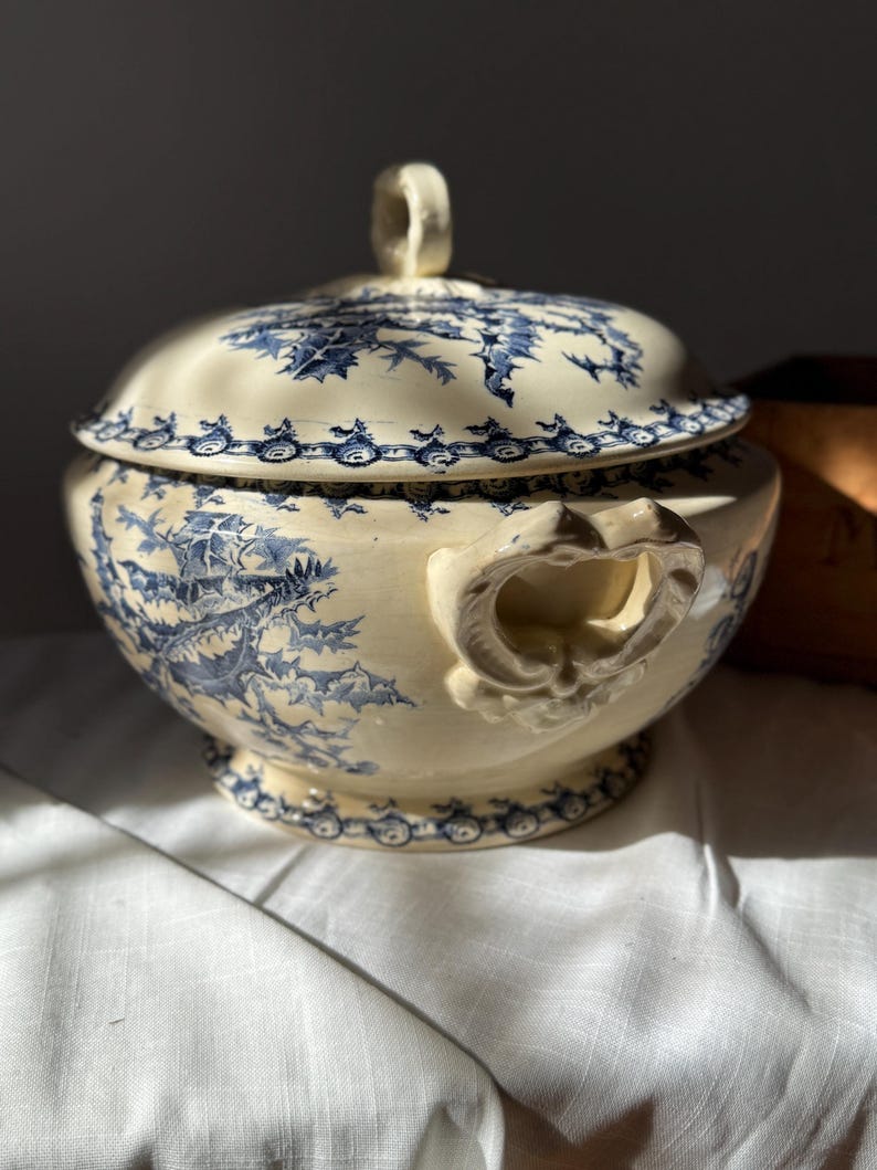 Antique Gien France Terrine – “chardons” Blue Floral Transferware ...