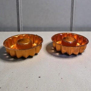 Vintage Pair Of Small Round Copper Gelatin/Baking Mold Rings 4 Inch-Fluted-wall Hanging- Bundt