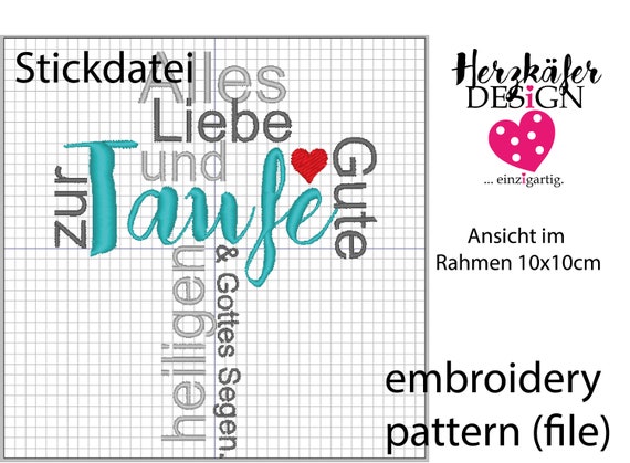Stickdatei Worte Kreuz Zur Heiligen Taufe Embroidery Pattern File For Embroidery Machine Datei Für Stickmaschine