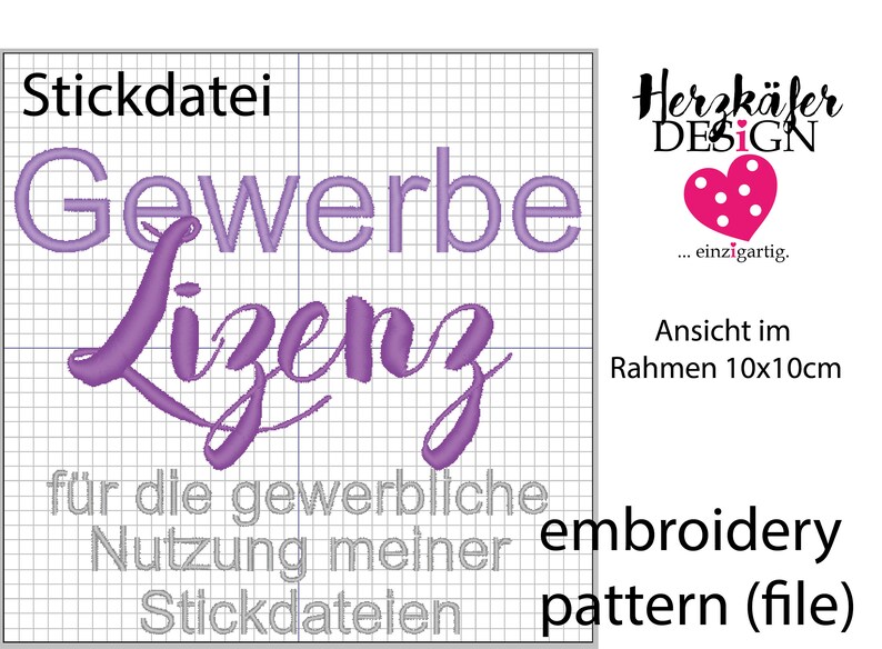 gewerbliche Nutzung erlaubt f\u00fcr Kleinauflagen Stick Lizenz Gewerbelizenz f\u00fcr die Nutzung meiner Stickdateien