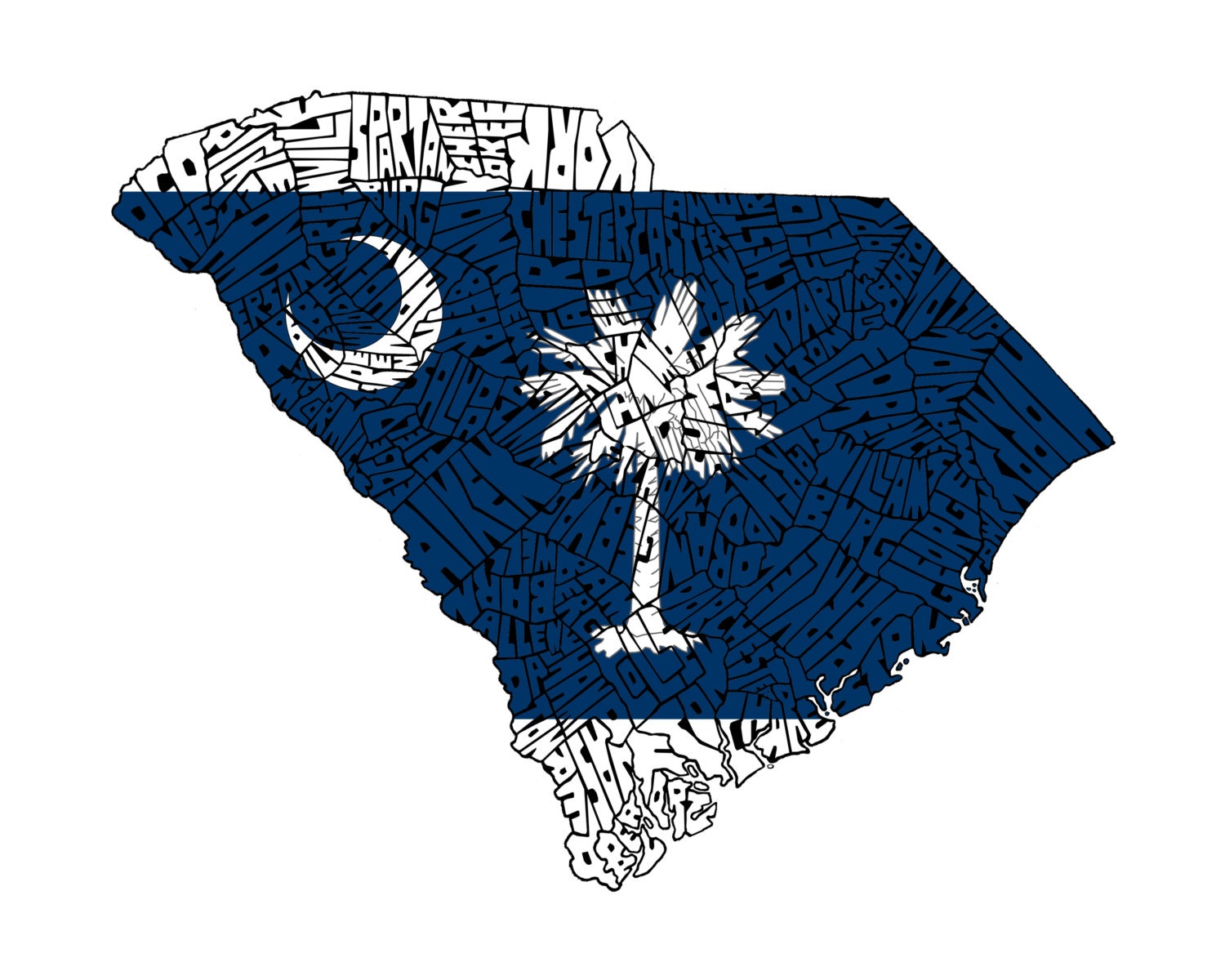 South Carolina County Map Hand Drawing Etsy
