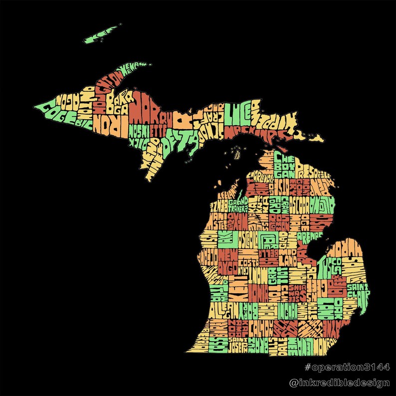 Mapa del Condado de Michigan Dibujo a mano Etsy España