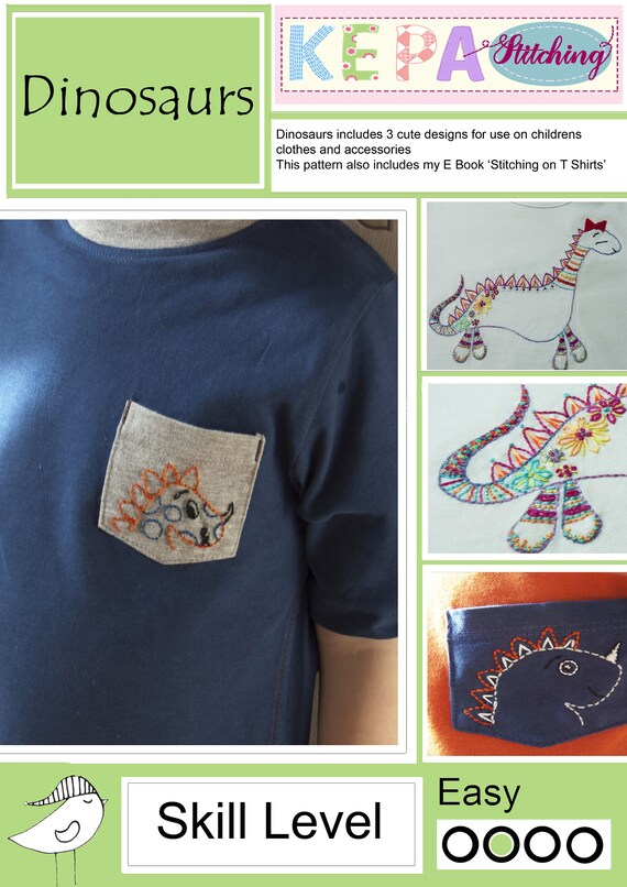 Dinosaurs Hand Embroidery PDF Pattern includes free bonus Etsy