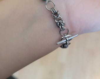 Pulsera de acero inoxidable con tejido bizantino y cuentas de alejandrita: pulsera estilo fantasía y LARP.