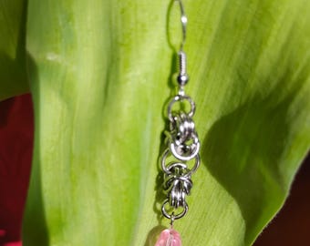 Zenith: pendientes bizantinos de acero inoxidable, con cuentas de flores de cristal opcionales; pendientes de malla metálica estilo fantasía y LARP.