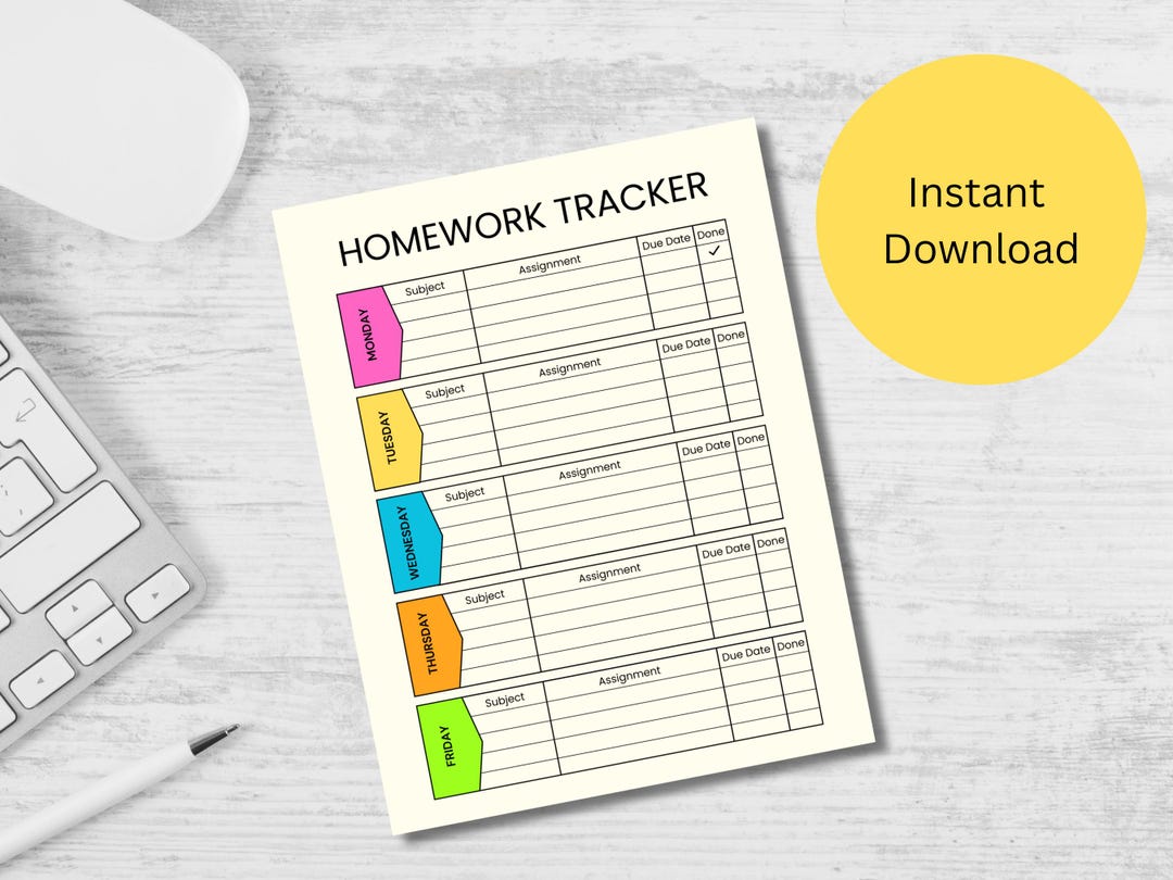 Editable Student Homework Planner: Printable Assignment Tracker ...