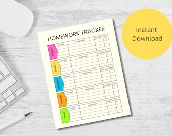 Editable Student Homework Planner: Printable Assignment Tracker (Digital Download)