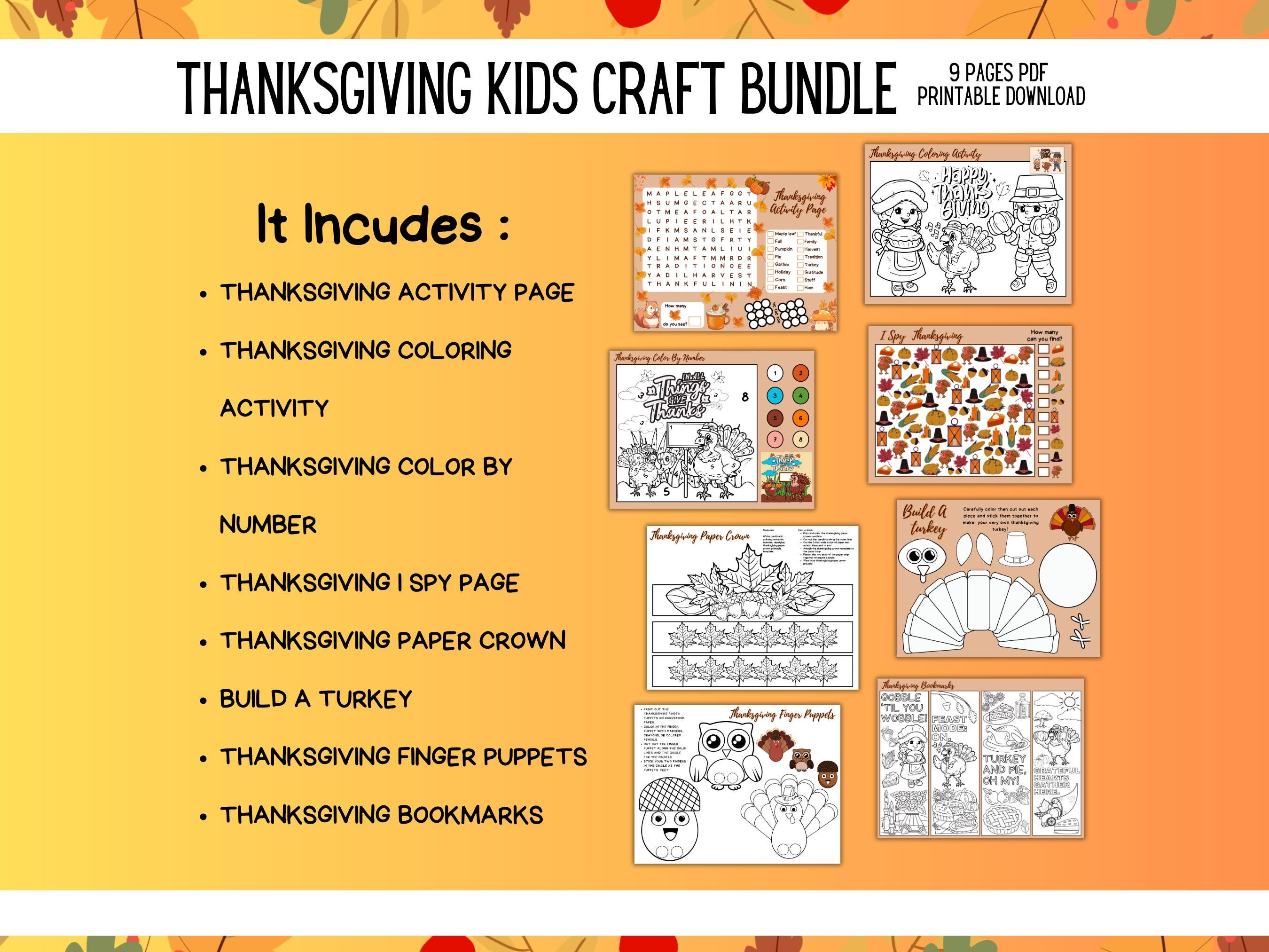 Thanksgiving Kids Activity Pack: Printable Games and Crafts (PDF) - Etsy
