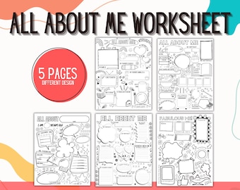All About Me Worksheet, 5 Back to School Templates (Printable PDF)