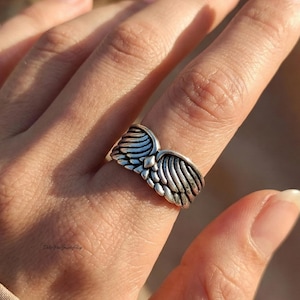 Handmade Silver Angel Wing Ring | Unique Gothic Feather Statement Jewelry | Symbolic Guardian Angel image 1