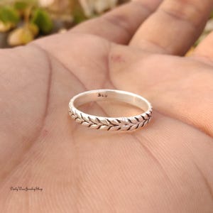 Silver Braided Wedding Band Stackable Wheat Pattern Ring Anniversary Gift For Her Daily Jewelry