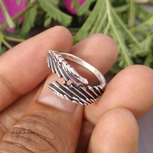 Handmade Sterling Silver Angel Wing Ring, Adjustable Guardian Jewelry, Thoughtful Memorial Gift For Her image 3