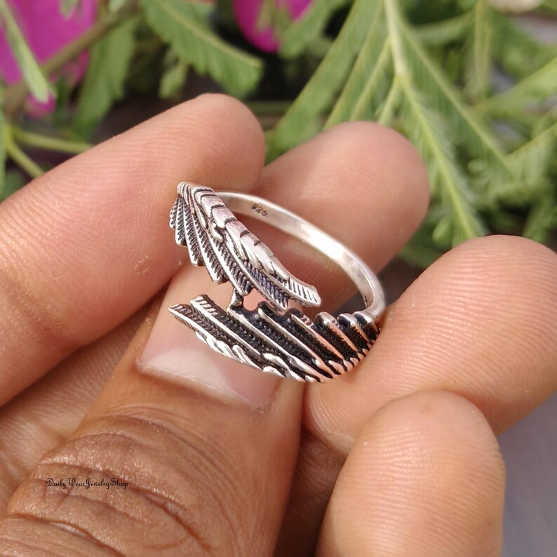 Handmade Sterling Silver Angel Wing Ring, Adjustable Guardian Jewelry, Thoughtful Memorial Gift For Her image 13