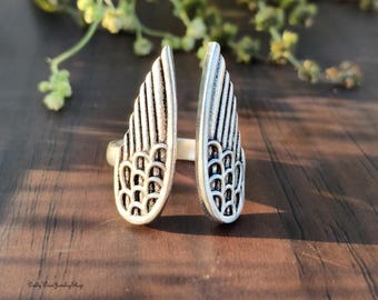 Sterling Silver Angel Wing Ring, Adjustable Guardian Angel Jewelry, Memorial Gift for Her, Handmade