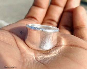 Chunky Sterling Silver Cigar Band Ring Wide Concave Statement Ring Minimalist Organic Handcrafted Jewelry
