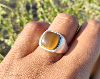 Anillo de ojo de tigre para hombre, piedra preciosa natural, sello de plata de ley, joyería bohemia, regalo para él