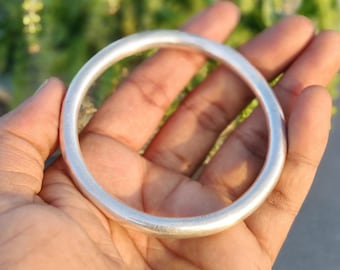 Classic Solid Sterling Silver Bangle | Thick Minimalist Stacking Bracelet | Everyday Heavy Silver Jewelry Gift