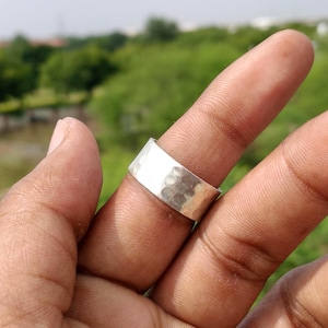 Hand Hammered 925 Silver Ring | Wide Band Textured Thumb Ring | Rustic Unisex Jewelry Gift
