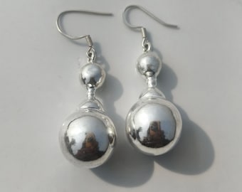 925 Sterling Silver Ball Drop Earrings, Simple Dangle Statement Earrings, Minimalist Sphere Jewelry Gift