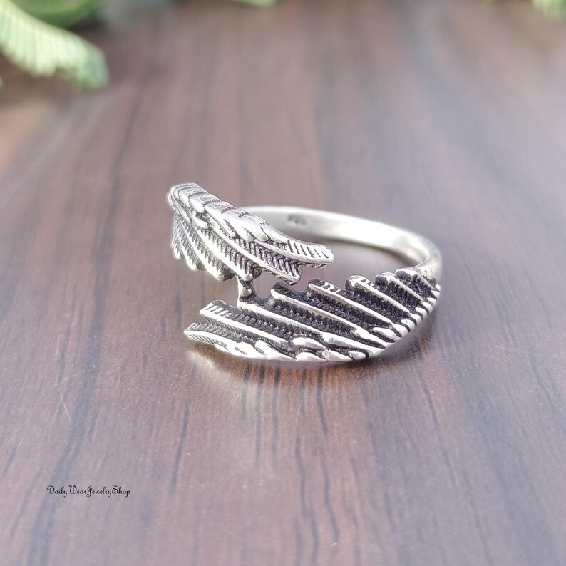 Handmade Sterling Silver Angel Wing Ring, Adjustable Guardian Jewelry, Thoughtful Memorial Gift For Her image 15