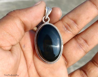 Colgante ovalado de ónix negro, collar de plata de ley 925, joyería hecha a mano, regalo para cualquier ocasión.