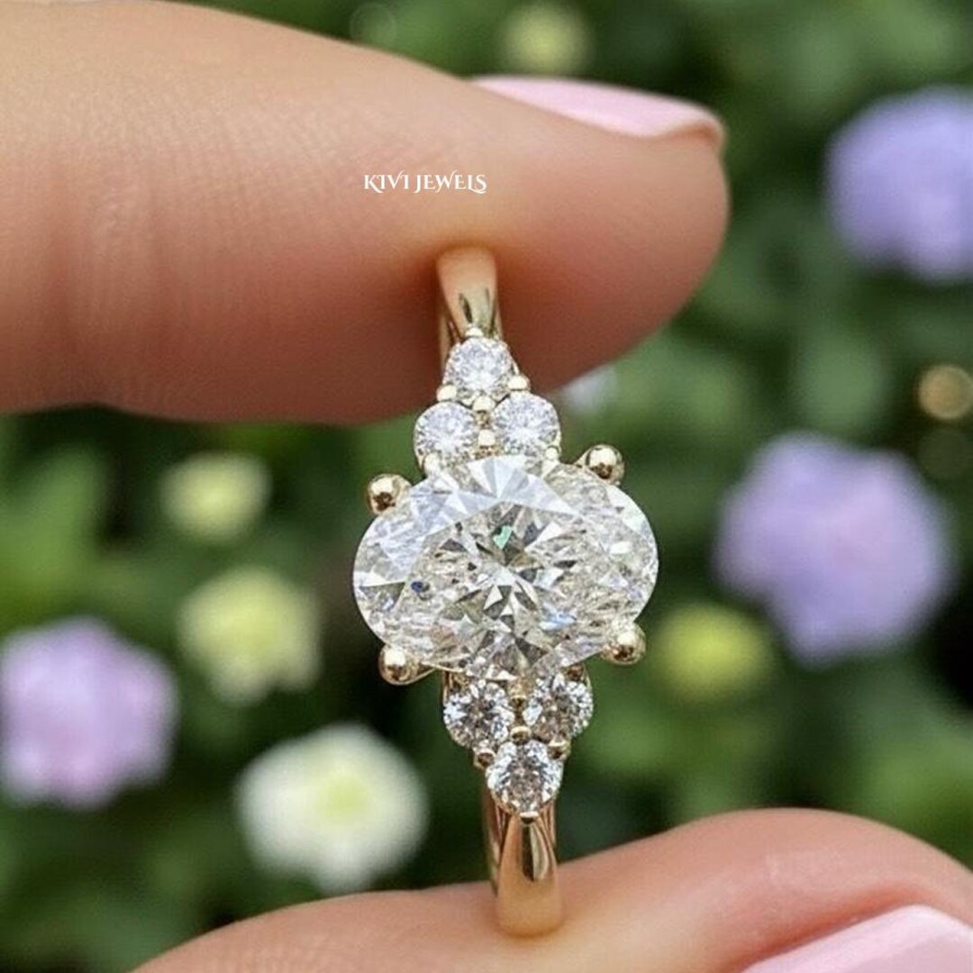 Solid Gold Oval Cut Moissanite Engagement Ring for Her, Promise Ring ...