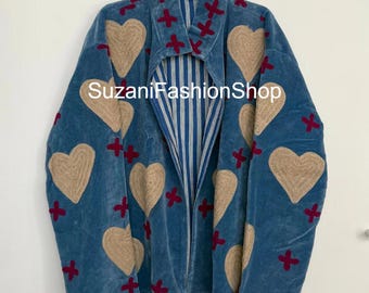 Weiche Samt-Suzani-Kurze bestickte Jacke | Winter-usbekischer Mantel |Vintage-inspirierte Boho Festival Jacke | Ethnische Oberbekleidung | Geschenk für sie