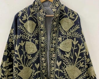 Fluwelen Suzani geborduurd kimonojack | Boho-bovenkleding