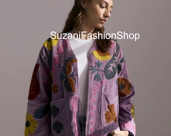 Suzani Hand Embroidered Cotton Velvet Short Jacket