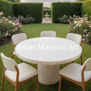 Mesa de comedor redonda blanca | Mesa redonda estilo selenita | Mesa redonda de composite blanco de lujo | Mesa de comedor moderna blanca para exterior/interior