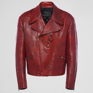 Women's Red Leather Jacket / Handmade Vintage Biker Style Fully Lined