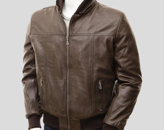 Men's Brown Genuine Leather Hooded Jacket/ Biker Style Vintage Leather Outerwear