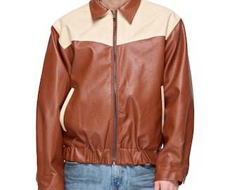 Men's Brown Lambskin Leather-Jacket : Genuine Handmade Biker-Jacket, Winter-Jacket, Warm-Outerwear, Fashion-Jacket , Christmas-Gift