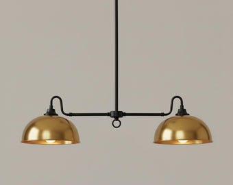 Handmade Brass Linear Chandelier | Mid-Century Modern Island Light for Kitchen & Dining Room
