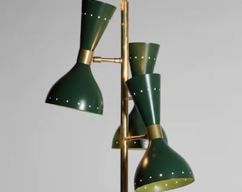Mid-Century Italian Style Brass Floor Lamp with Base and Cone-Shaped Shades