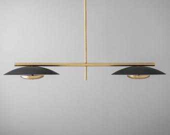 Brass 2 Light Linear Chandelier: Mid Century Modern Chandelier Dining Lighting Fixture