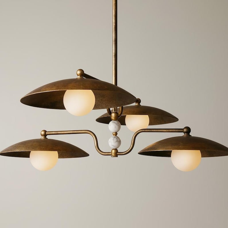 Brass Sputnik Chandelier Light: Mid Century Modern Dining Table Chandelier Lighting Fixture image 7