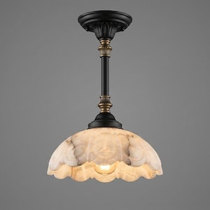 Lampa wisząca z alabastru w stylu vintage, lampa sufitowa z kamieniem kwiatowym, nowoczesna lampa wisząca nad wyspą kuchenną