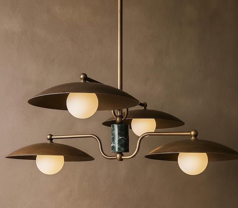 Brass Sputnik Chandelier Light: Mid Century Modern Dining Table Chandelier Lighting Fixture image 2