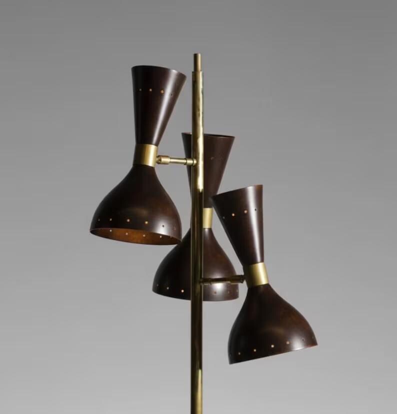 Mid-century Italian Style Brass Floor Lamp With Base and Cone-shaped ...