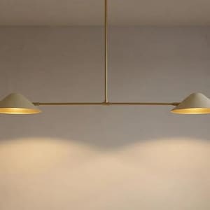 Mid Century Modern Brass Linear Chandelier – Double Cone Pendant Light for Kitchen Island & Dining Room kücheninsel