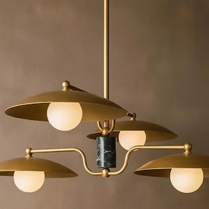 Brass Sputnik Chandelier Light: Mid Century Modern Dining Table Chandelier Lighting Fixture image 4