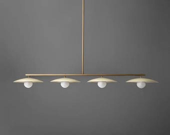 Mid Century Modern Linear Chandelier: 4 Milk Glass Globe Linear Pendant Light Fixtures