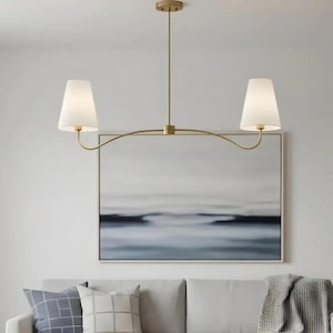 Brass Linear 2-Light Chandelier | Mid-Century Modern Dining & Kitchen Island Light Fixture